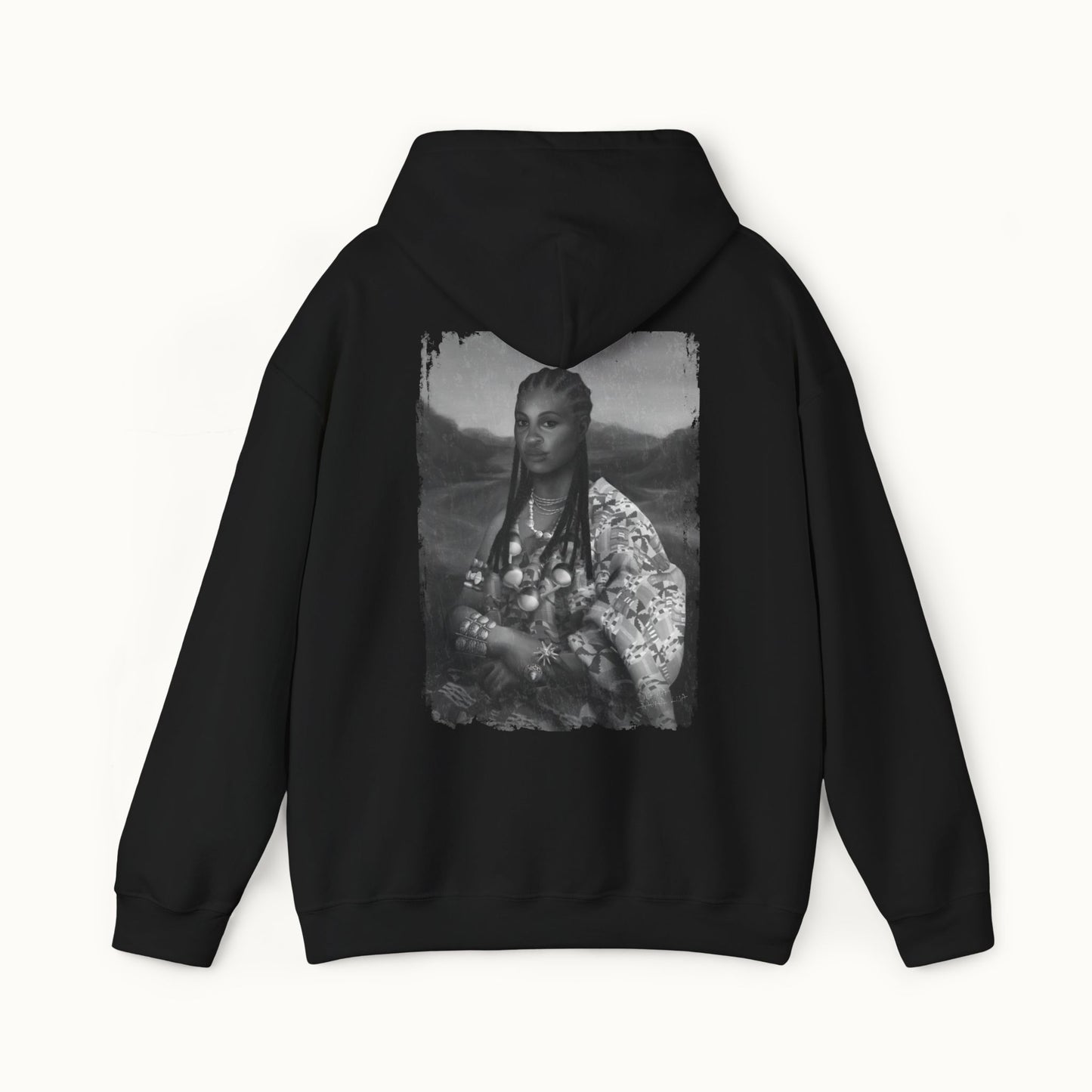 Mama Lisa Monochrome Heavy Blend™ Hoodie Back Print